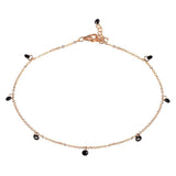 Sterling Silver Rose Gold Plated Dangling Black CZ Anklet