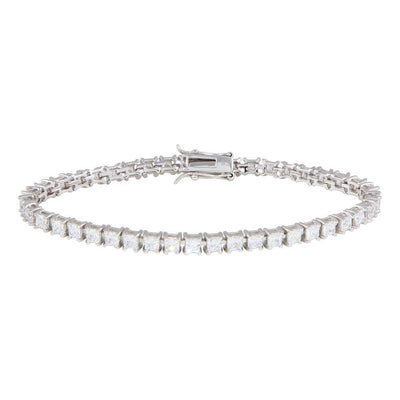 Sterling Silver Rhodium Plated Clear Round CZ Tennis Bracelet