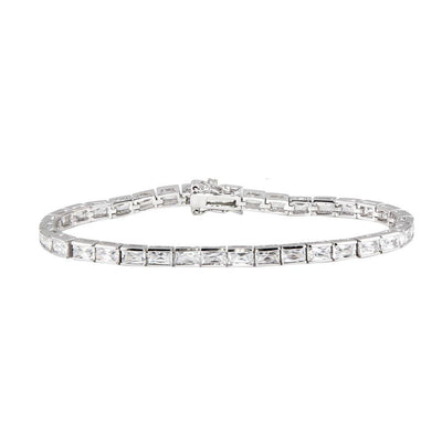 Sterling Silver Rhodium Plated Clear Baguette CZ Tennis Bracelet