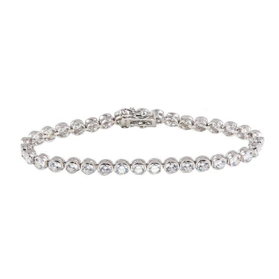 Sterling Silver Rhodium Plated Clear CZ Bubble Tennis Bracelet