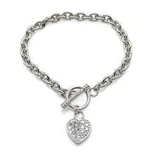 Load image into Gallery viewer, Sterling Silver Rhodium Plated Clear CZ Heart Bracelet