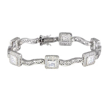 Load image into Gallery viewer, Sterling Silver Rhodium Plated Clear Round and Square CZ Bracelet
