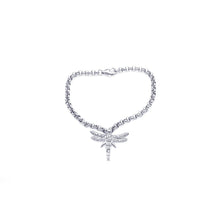 Load image into Gallery viewer, Sterling Silver Rhodium Plated Clear CZ Dragonfly Bracelet