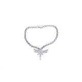 Sterling Silver Rhodium Plated Clear CZ Dragonfly Bracelet