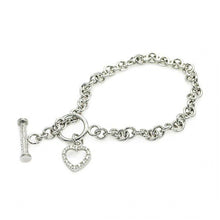 Load image into Gallery viewer, Sterling Silver Rhodium Plated Clear CZ Open Heart Bracelet