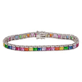 Sterling Silver Rhodium Plated Multi-Colored Square CZ Tennis Bracelet