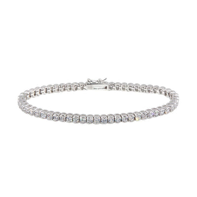 Sterling Silver Rhodium Plated Clear CZ Bubble Tennis Bracelet