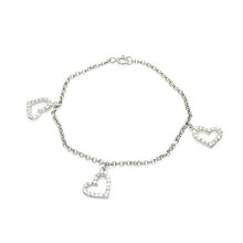 Load image into Gallery viewer, Sterling Silver Rhodium Plated Open Multi Heart Clear CZ Bracelet