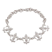 Load image into Gallery viewer, Sterling Silver Rhodium Plated Fleur De Lis Clear CZ Bracelet