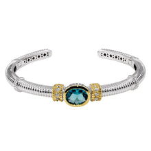 Load image into Gallery viewer, Sterling Silver Rhodium Plated Open Cuff Bangle With Turquoise CZ