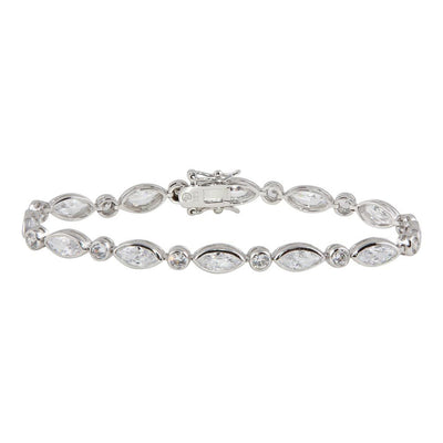 Sterling Silver Rhodium Plated Clear Round and Marquise CZ Tennis Bracelet