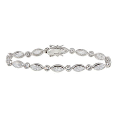 Sterling Silver Rhodium Plated Clear Round and Marquise CZ Tennis Bracelet
