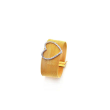 Load image into Gallery viewer, Sterling Silver Rhodium and Gold Plated Open Heart Clear CZ Mesh Bracelet