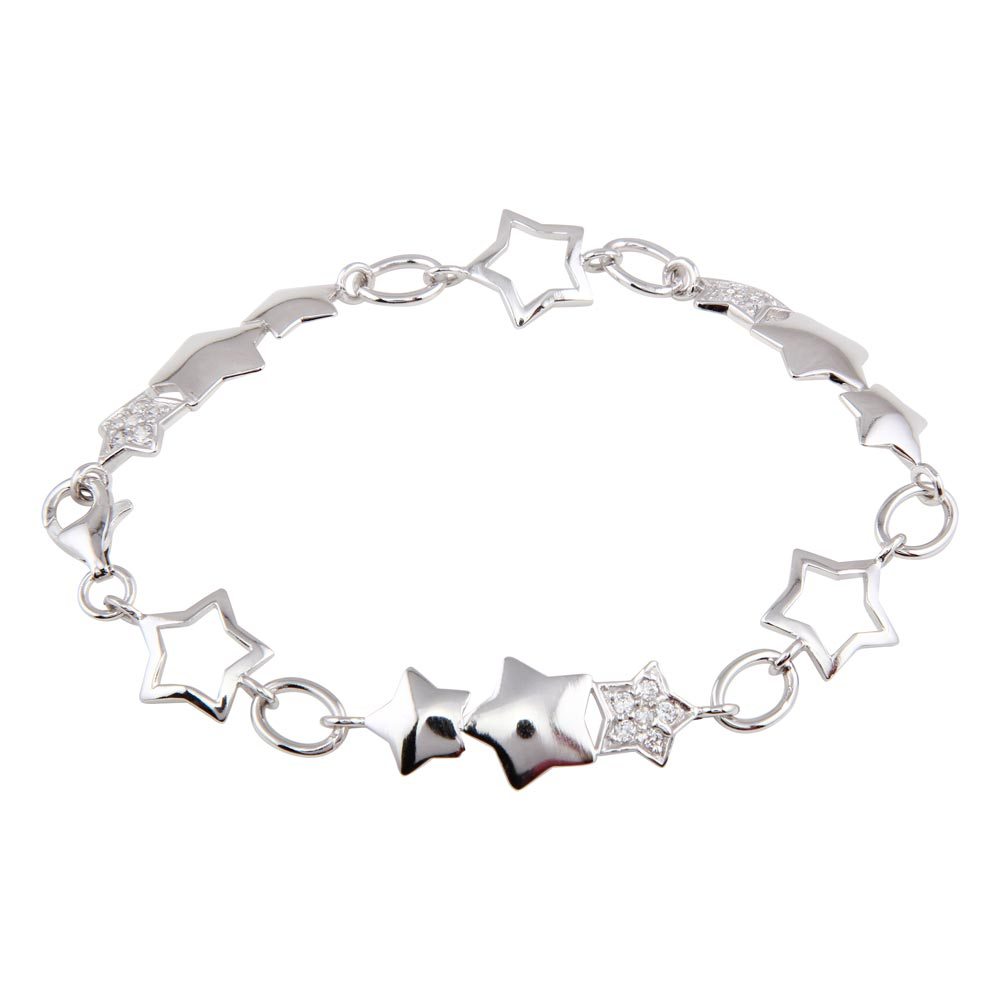 Sterling Silver Rhodium Plated Multi Star Clear CZ Bracelet