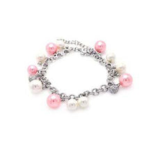 Load image into Gallery viewer, Sterling Silver Rhodium Plated White and Pink Pearl Clear CZ Bracelet