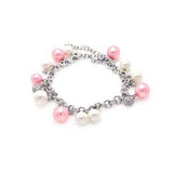 Sterling Silver Rhodium Plated White and Pink Pearl Clear CZ Bracelet