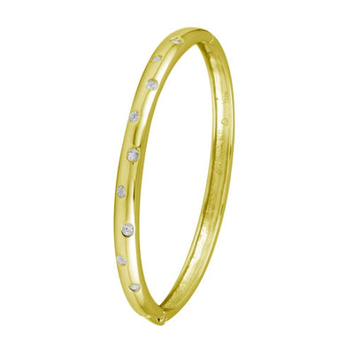 Sterling Silver Gold Plated Clear CZ Dotted Bangle Bracelet