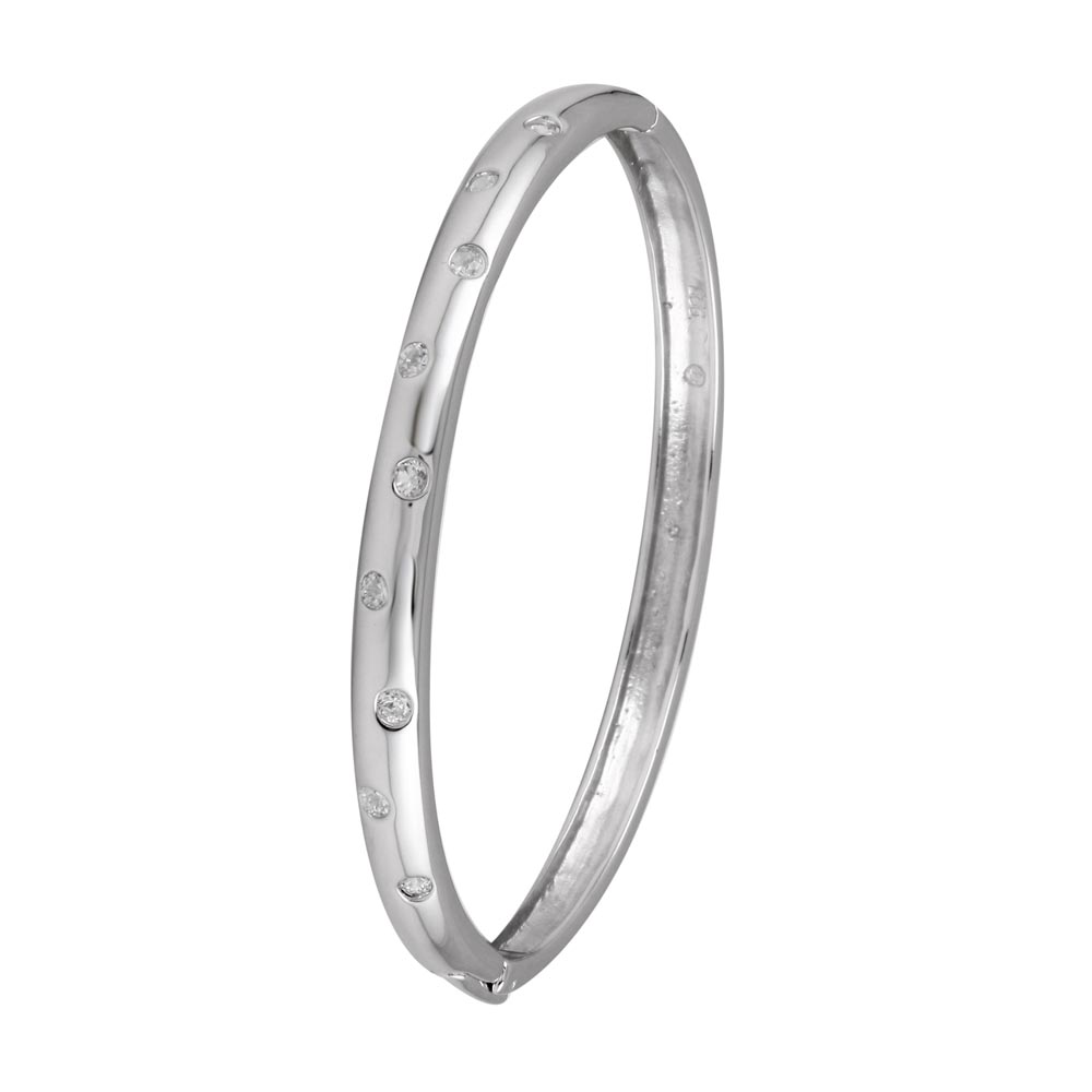 Sterling Silver Rhodium Plated Clear CZ Bangle Bracelet