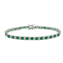 Load image into Gallery viewer, Sterling Silver Rhodium Plated Green And Clear CZ Tennis Bracelet