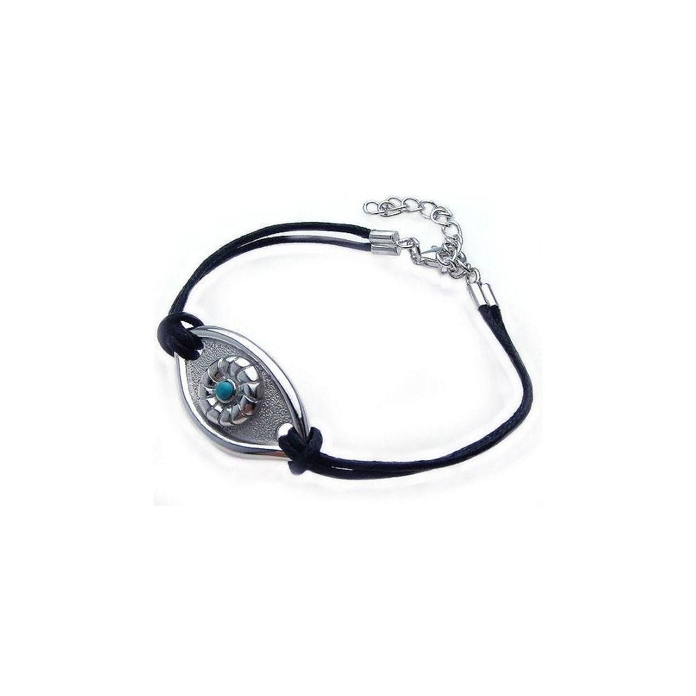 Black Cord Bracelet with Sterling Silver Evil Eye Charm
