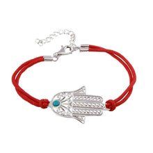 Load image into Gallery viewer, Red Cord Bracelet with Sterling Silver Sideways Hamsa Hand Charm