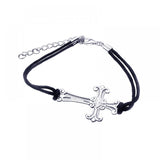 Black Cord Bracelet with Sterling Silver Sideways Cross Charm