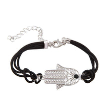 Load image into Gallery viewer, Black Multi Cord Bracelet with Sterling Silver Sideways Hamsa Hand Charm