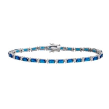 Load image into Gallery viewer, Sterling Silver Gold Plated Clear And Blue Baguette CZ Tennis Bracelet