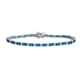 Sterling Silver Gold Plated Clear And Blue Baguette CZ Tennis Bracelet