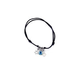 Black Cord Bracelet with Multi Sterling Silver  Charms (Hasma HandAnd Star of David and Evil Eye)