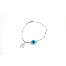 Load image into Gallery viewer, Sterling Silver Bracelet with Evil Eye and Small Side Hasma Hand