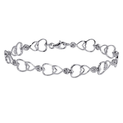 Sterling Silver Rhodium Plated Open Multi Heart Clear CZ Tennis Bracelet