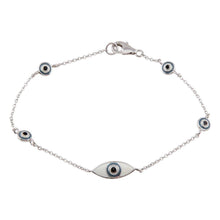 Load image into Gallery viewer, Sterling Silver Rhodium Plated Bracelet with Multi Evil Eye Charms