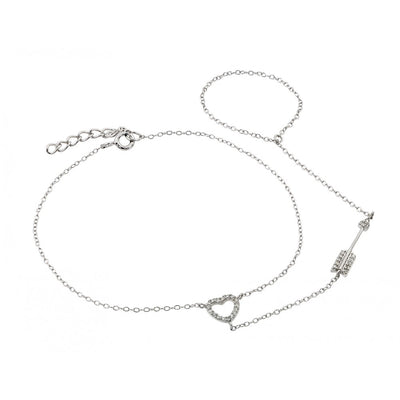 Sterling Silver Rhodium Plated Heart Arrow Clear CZ Bracelet