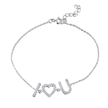 Load image into Gallery viewer, Sterling Silver Rhodium Plated CZ \&#39;I [heart] U\&#39; Bracelet