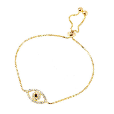 Sterling Silver Gold Plated CZ Evil Eye Tassel Bracelet