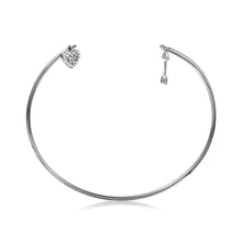 Load image into Gallery viewer, Sterling Silver Rhodium Plated Open Bangle With Hanging CZ Heart And Arrow