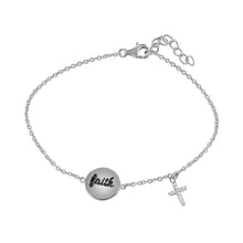 Load image into Gallery viewer, Sterling Silver Rhodium Plated Faith and Cross with CZ Bracelet