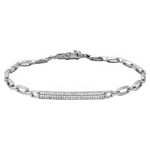 Sterling Silver Rhodium Plated CZ Encrusted Bar Link Bracelet