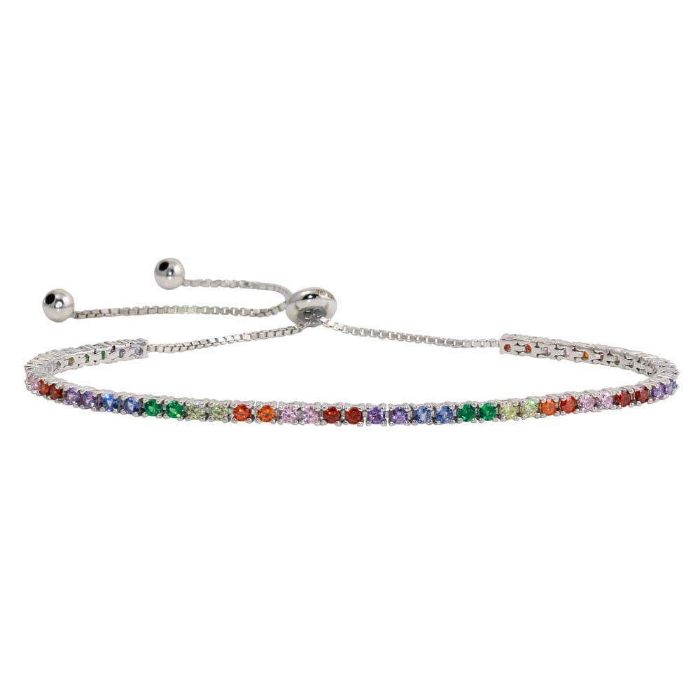 Sterling Silver Rhodium Plated Multi-Colored CZ Tennis Bracelet