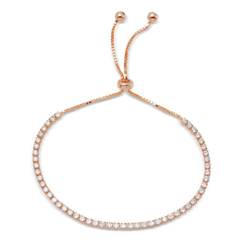 Sterling Silver Rose Gold Plated Tennis Adjustable Bracelet with CZ