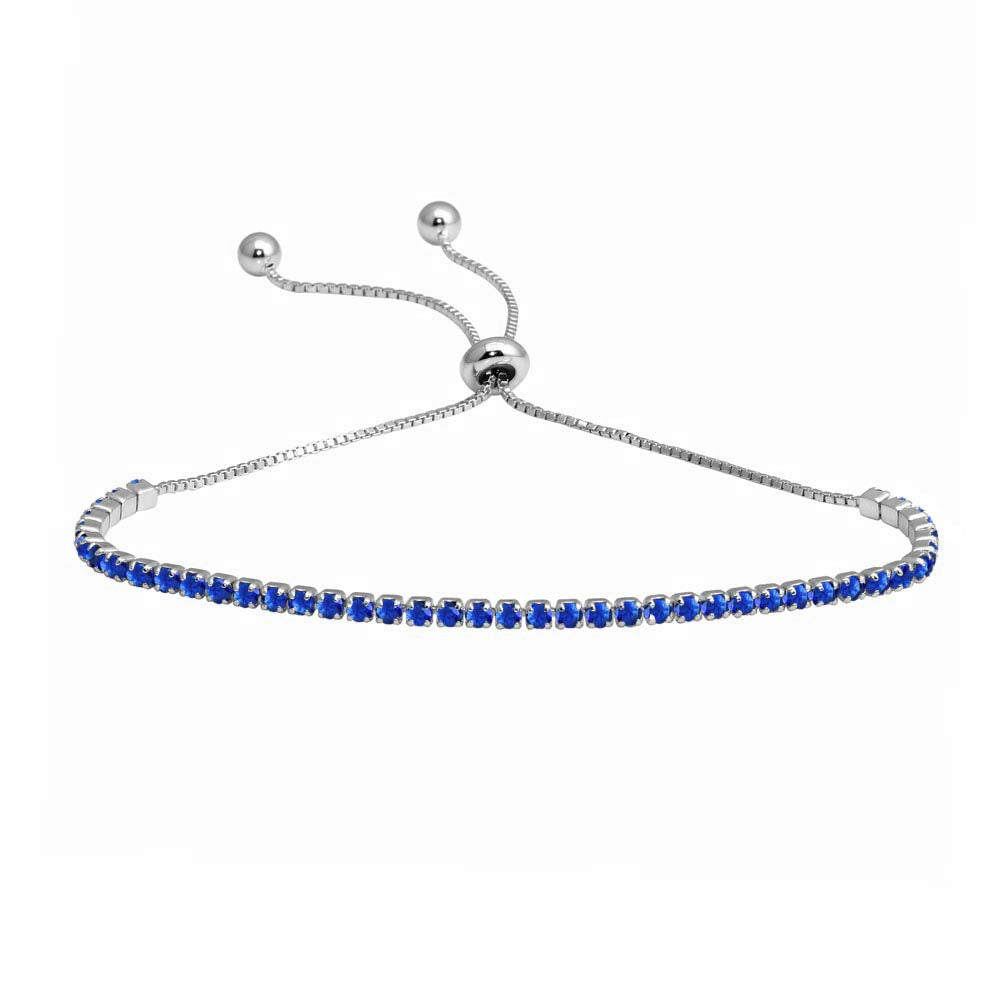 Sterling Silver Rhodium Plated Blue CZ Lariat Bracelet