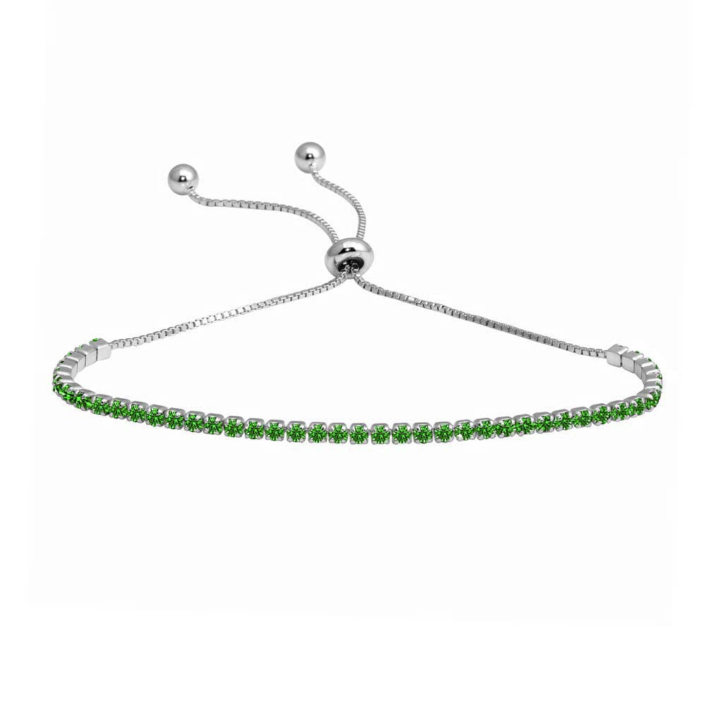 Sterling Silver Rhodium Plated Green CZ Lariat Bracelet