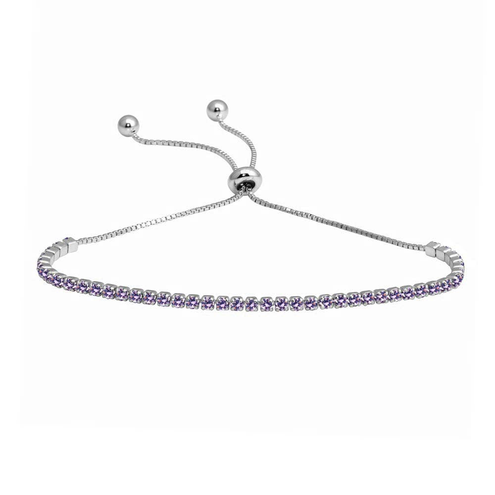 Sterling Silver Rhodium Plated Purple CZ Lariat Bracelet