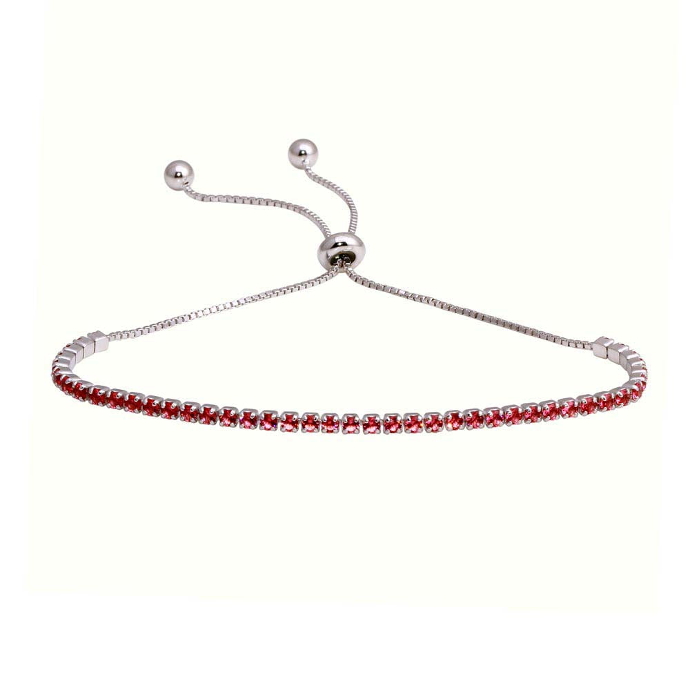 Sterling Silver Rhodium Plated Red CZ Lariat Bracelet