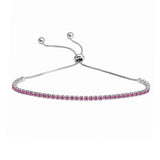 Sterling Silver Rhodium Plated Pink CZ Lariat Bracelet