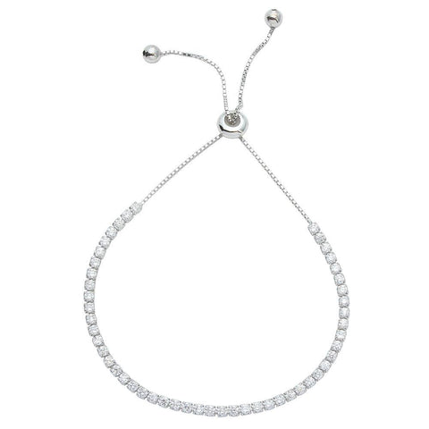 Sterling Silver Rhodium Plated CZ Lariat Bracelet