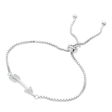 Load image into Gallery viewer, Sterling Silver Rhodium Plated CZ Arrow Lariat Bracelet