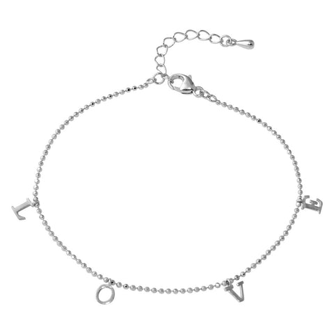 Sterling Silver Rhodium Plated L-O-V-E Bead Bracelet