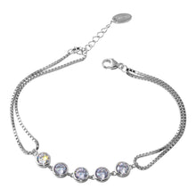 Load image into Gallery viewer, Sterling Silver Rhodium Plated Double Strand Box Bracelet with Round CZ